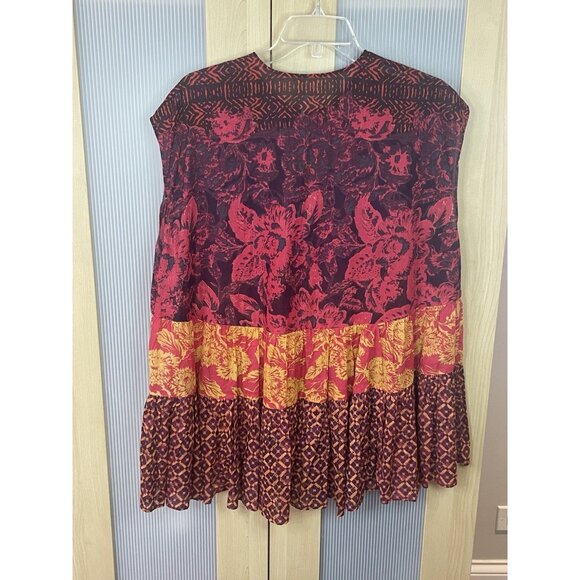 Free People Gotta Have You Tunic S Oversized Patchwork Top Red Boho Peasant - Picture 5 of 6